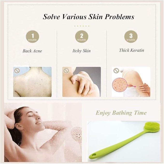 Silicone Body Scrubber - Long Handle Back Scrubber, Silicone Body Brush Shower Exfoliator