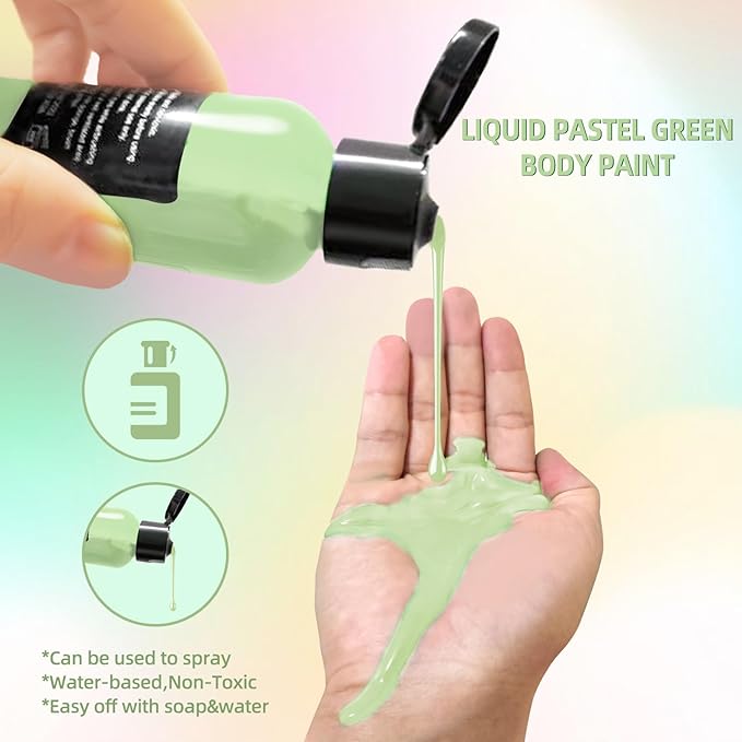 Go Ho Pastel Green Face Body Paint,Pastel Green Makeup Water Based Face Paint and Body Paint for Airbrush Makeup Special FX, Cosplay, and Halloween Make up