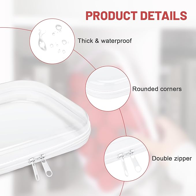 3 Pack Clear Hard Shell Zipper Case, 3 Size Transparent Waterproof Portable Clear Zipper Pouches Hard Shell for Storage, Clear Organizer Bags for Travel Makeup Cosmetic Snacks Doll Storage