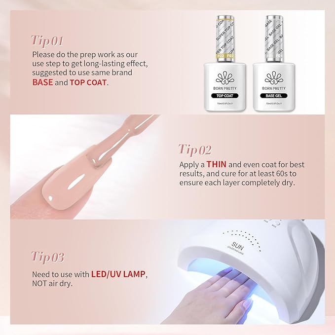 BORN PRETTY Pink Nude Gel Nail Polish 6 Colors Soak Off Nail Art Design Salon Home Manicure Gift