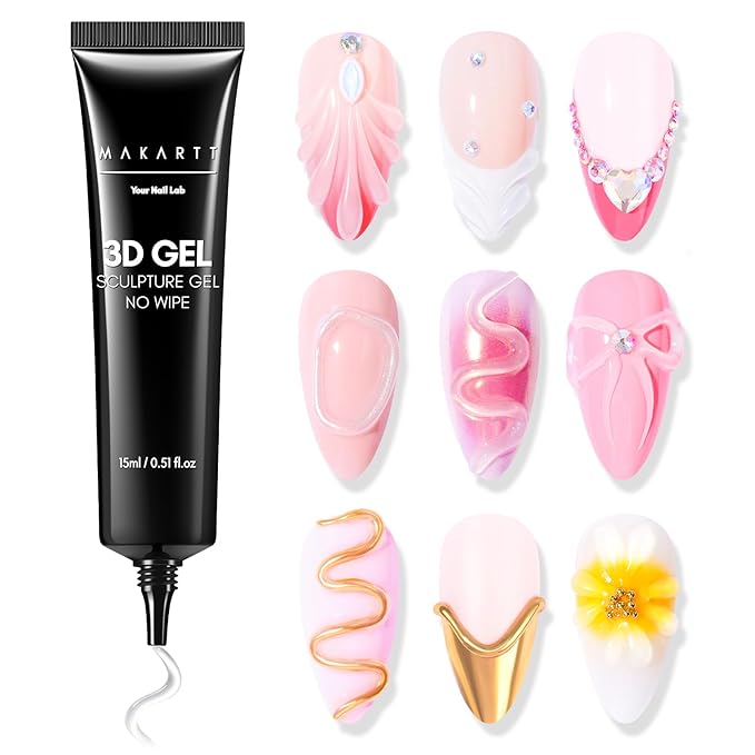 Makartt 3D Gel Nail Art, Sculpting Gel Glue for Drawing, Molding, Sculpture, Gems and Decoration, No Wipe Clear Gel Polish for DIY Nail Designs, 15g