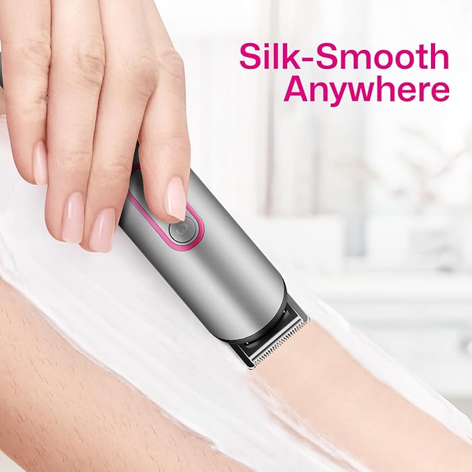 PRITECH Bikini Trimmer for Women - Rechargeable Pubic Hair Trimmer Women for Sensitive Skin, Wet & Dry Use, Pain-Free Electric Razor&Shaver with Standing Recharge Dock, Ideal Gift, Slate Grey