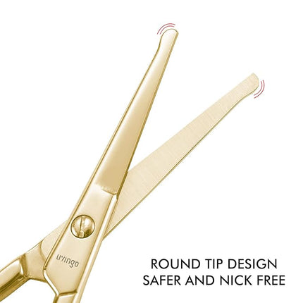 LIVINGO Professional Nose Hair Scissors, Multi-purpose Stainless Steel Rounded Tip Straight Blade, Facial Hair Beard Eyebrows Ear Trimming Beauty Grooming Tool for Men & Women, 3.5” Gold