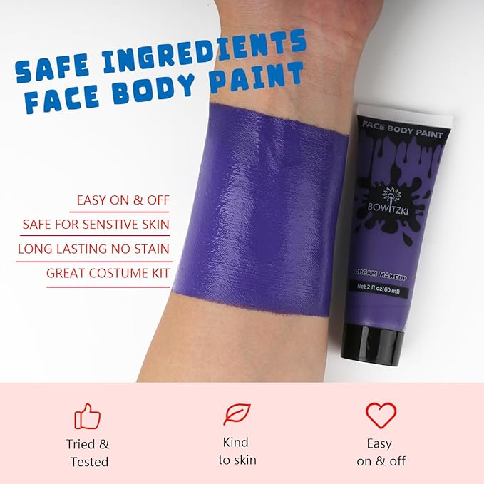 Bowitzki Face and Body Paint 2oz Cream Makeup 60ml Water Based Face Painting Special Effects For Adults Children Kids Halloween Christmas Party Stage Cosplay (Purple)