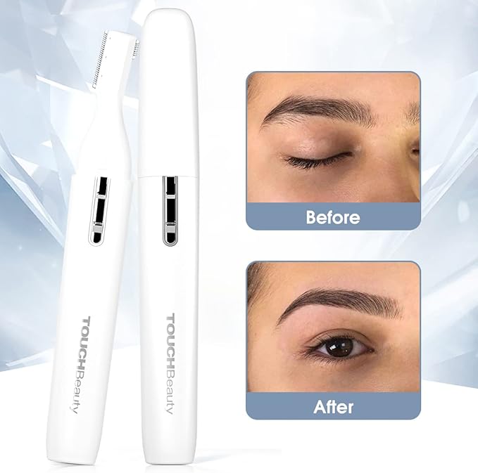 TOUCHBeauty Eyebrow Hair Trimmer for Women, Painless Precision Eyebrow Shaper, Pen-Shaped Hair Remover Razor for Face Chin Neck, Upper-Lip, Peach-Fuzz Mini Sized Battery-Operated, White, 1658A