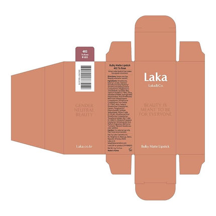 Laka Bulky Matte Lipstick, 4g/0.14oz., Long Wear, Non-Drying Lip Stain Stick with High Pigmentation, Voluminous Lips, K-Beauty (#402 To Rose)