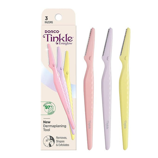 Tinkle Everglow Dermaplane Razor (3 ct), Eyebrow Razor & Face Razors for Women, Peach Fuzz Remover, Dermaplaning Tool, Stainless Steel Blades