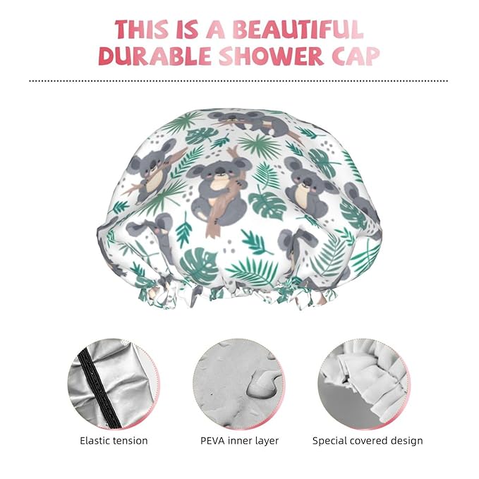 Funny Koala Shower Cap For Women Reusable Waterproof Double Layers Bath Cap Hair Protection Elastic Ladies Spa Salon Shower Hat