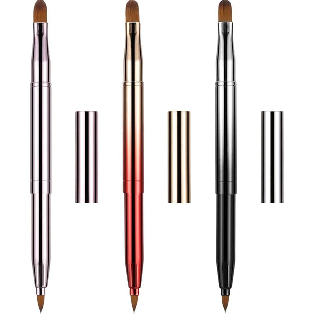 TOODOO 3 Pack Retractable Lip Brush for Lipstick with Cap Dual-ended Liner Foundation Makeup Brush Sets Travel Applicators(Gradient Black, Gradient Red, Bright Pink)