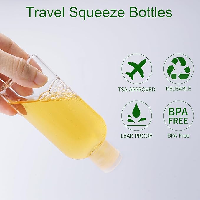 Travel Size Containers Plastic Travel Bottles for Toiletries Leak Proof Squeeze Bottle with Flip Cap TSA Approved 3.4oz/100ml Small Bottles for Liquids, Shampoo & Lotion (5 Pack)