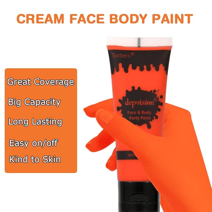 Depvision Face and Body Paint 1.7oz Cream Makeup 50ml Water Based Face Painting Special Effects For Adults Children Kids Halloween Christmas Party Stage Cosplay (Orange)