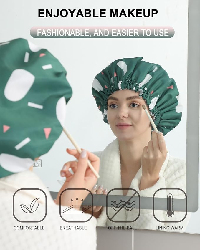 YIZIJIZI Shower Cap,Shower Caps for Women Reusable Waterproof,Two Layer Large Shower Caps Reusable Suitable for All Types of Straight Hair, Curly Hair, Long Hair,Braids (green)