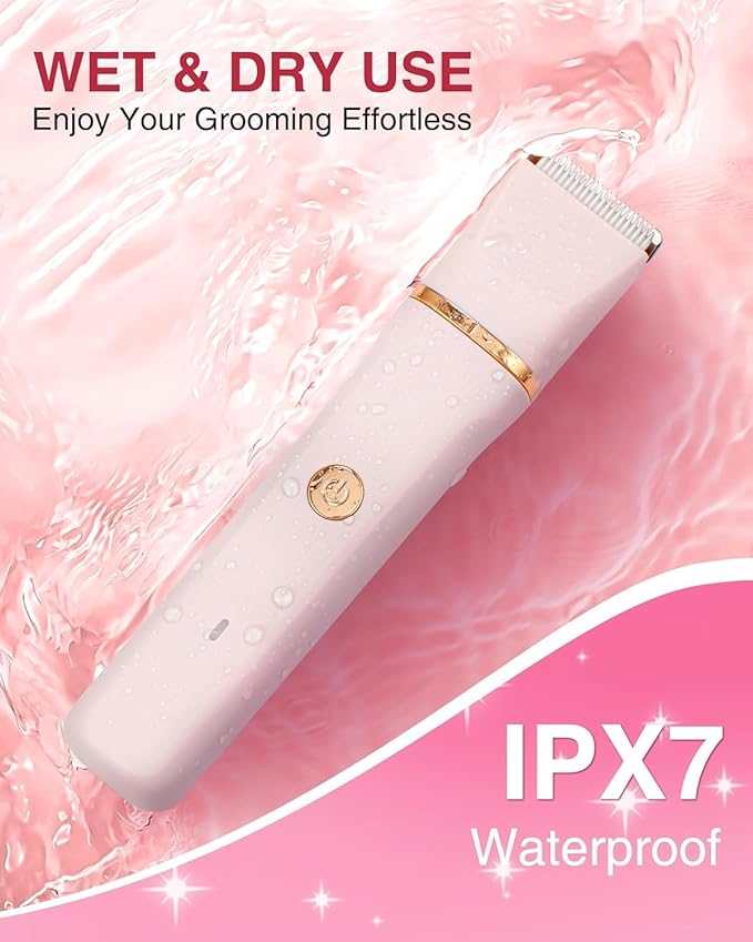Bikini Trimmer for Women, 3 in 1 Electric Shaver for Womens,Painless Personal Body Hair Groomer,Smooth Hair Trimmer for Pubic Hair,USB-C Charger,IPX7 Waterproof,Ceramic Blades,Peach