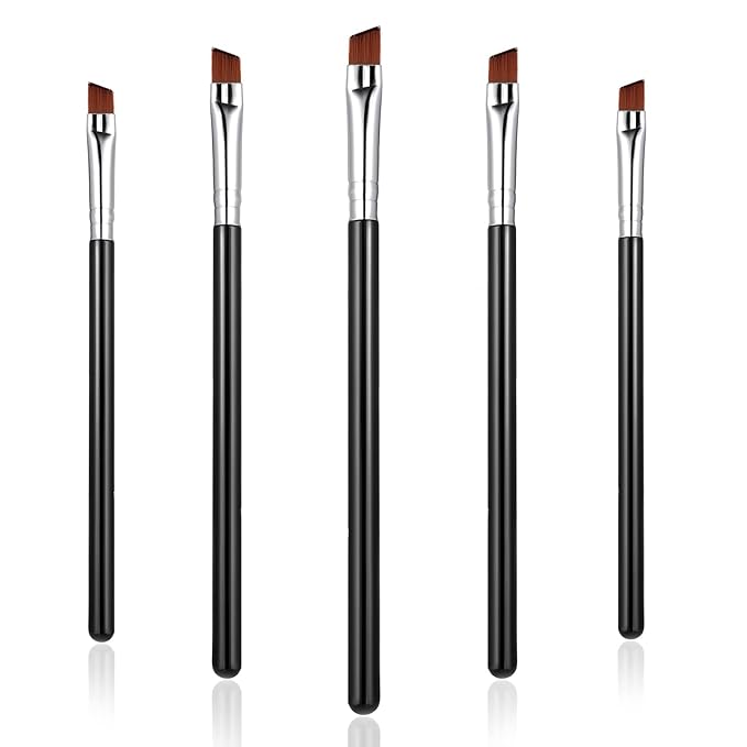 5Pcs Angled Eyeliner Brush, Fine Slanted Flat Angle Eye Liner Eyebrow Brush Eye Makeup Brush Soft Fibers Synthetic Bristles Eye Makeup Tool