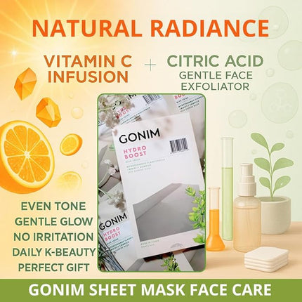 GONIM Face Mask Korean Skin Care with Hyaluronic Acid Serum & Collagen Activation, Hydrating Face Masks Skincare with Vitamin C, Moisturizing Sheet Mask for All Skin, Korean Face Mask 10 Sheets
