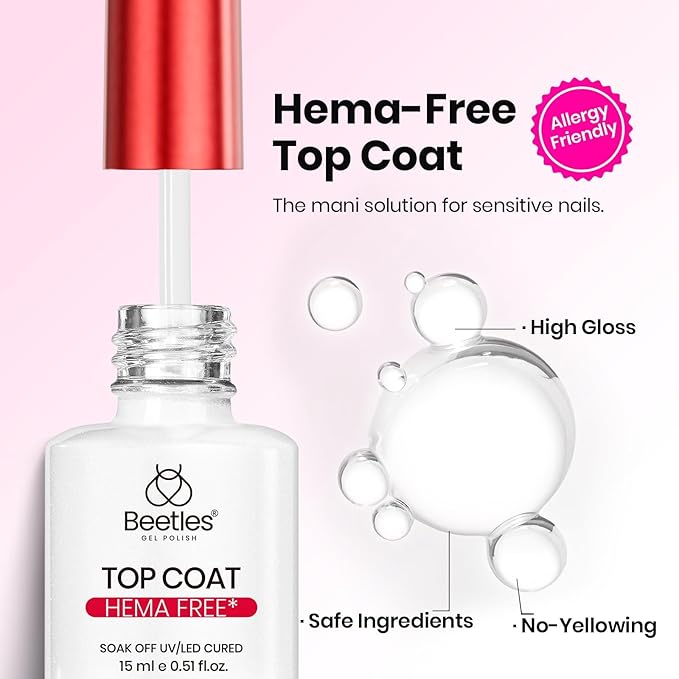 Beetles 3Pcs 15ml HEMA-Free Nail Glue Top Coat & Base Gel Set No Wipe Top Coat Base Nail Glue Gel for False Nails Shine Effect Long Lasting Nail Extension DIY Salon Nails at Home, U V Light Required