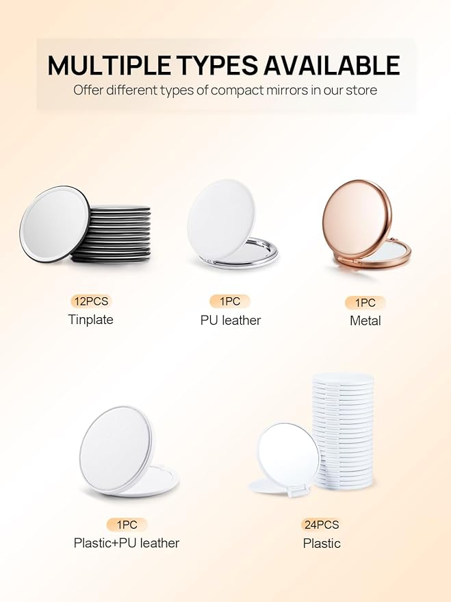 Compact Mirror Bulk, Pack of 12 Double-Sided 1X/2X Magnifying Metal Makeup Mirrors(Round, Rose Gold)