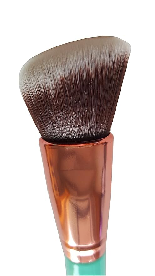 Rose Golden Synthetic Blush and Bronzer Brush - Angled Kabuki Makeup Brush: Foundation Brush Perfect for Face Contouring and Highlighting with Creams and Powders (Blue)
