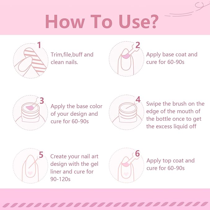 JODSONE Nail Art Gel Liner Set 10 Colors Glitter Purple Gold Green Gel Nail polish Need U V Lamp Cured with Thin Brush at Home Salon Design