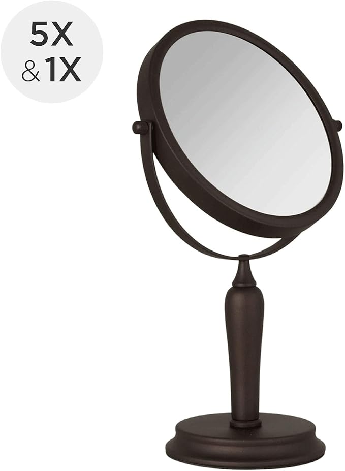 Zadro Anaheim 8.75” Round Non-Lighted Makeup Mirror 5X 1X Magnifying Makeup Mirrors Rotating Head Makeup Mirror for Desk