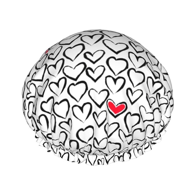 Love Hearts Shower Cap For Women Reusable Waterproof Double Layers Bath Cap Hair Protection Elastic Ladies Spa Salon Shower Hat