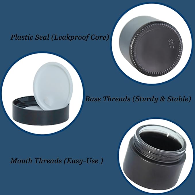 2Oz Small Glass Jars with Lids, 45Pack Lotion Container, Cosmetic Containers, Little Travel Jars for Creams with Mini Spoon, Black Label (Matte Black)