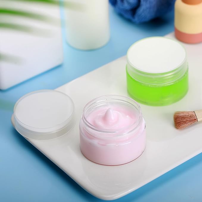 SATINIOR 100 Pcs Plastic Jars with Lids Small Containers Lids Wide Mouth Small Plastic Containers for Lotion Cream Rhinestones Body Butters Travel Storage(1 oz,Clear)