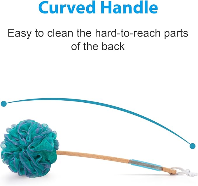 AmazerBath Shower Sponge Loofah Back Scrubber, PE Soft Mesh Loofah Body Scrubber with Long Wooden Handle, Bath Sponge for Men Women (Green)