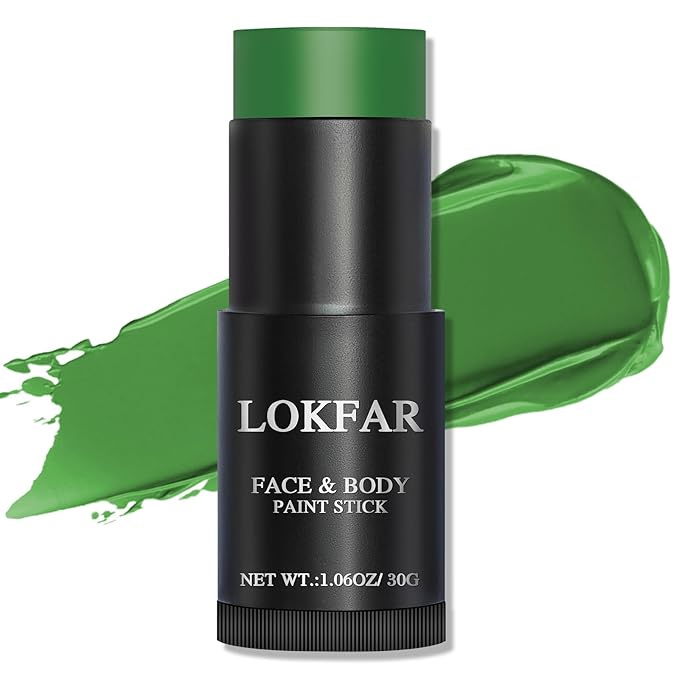 Green Face Body Paint Stick, Football Baseball Eye Black Stick, Waterproof Full-Coverage Green Face Makeup for Halloween Witch Alien Camo Frankenstein Cosplay Makeup