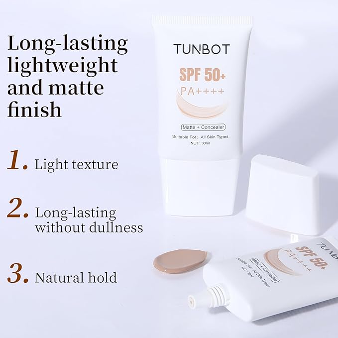 TUNBOT Liquid Makeup Foundation with SPF 50, Makeup to Cover Facial Imperfections, Unscented Foundation for All Skin Types (30ml)