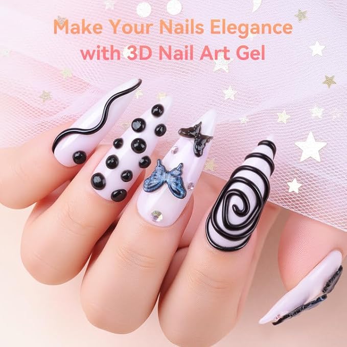 Makartt 3D Gel Nail Art: 15g Sculpting Gel Nail Art Glue for Craving Black Candy Molding Gel No Wipe Embossed Gel Polish Rhinestone Nails Charm Glue Decoration Manicure Designs (Noir)