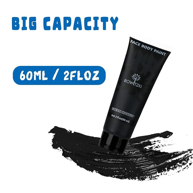 Bowitzki Face and Body Paint 2oz Cream Makeup 60ml Water Based Face Painting Special Effects For Adults Children Kids Halloween Christmas Party Stage Cosplay (Black)