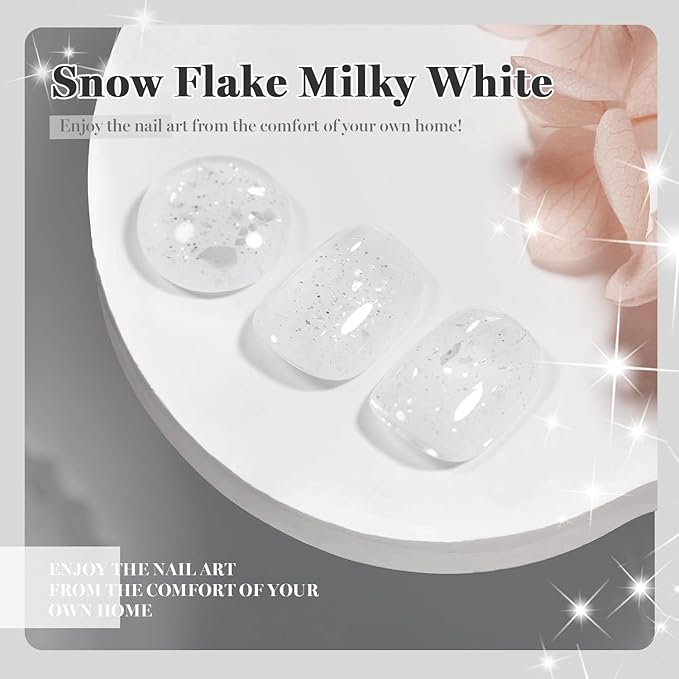 RARJSM Snow Glitter Gel Nail Polish Shiny Diamond Sparkly Chunky Jelly Milky White Silver Shimmer Pigments Opal Gelpolish Soak off Led UV Curing Required for Nail Art Salon Manicure