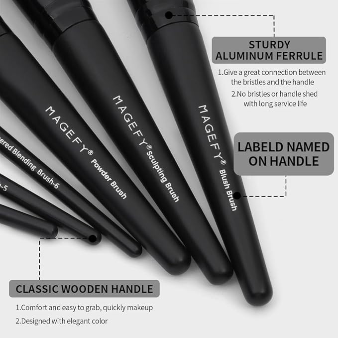 MAGEFY Makeup Brush Set, 22 Pcs Premium Synthetic Makeup Brushes Foundation Eyeshadow Brush Powder Blush Concealers Brush Set Travel Makeup Brushes with Case(Black)