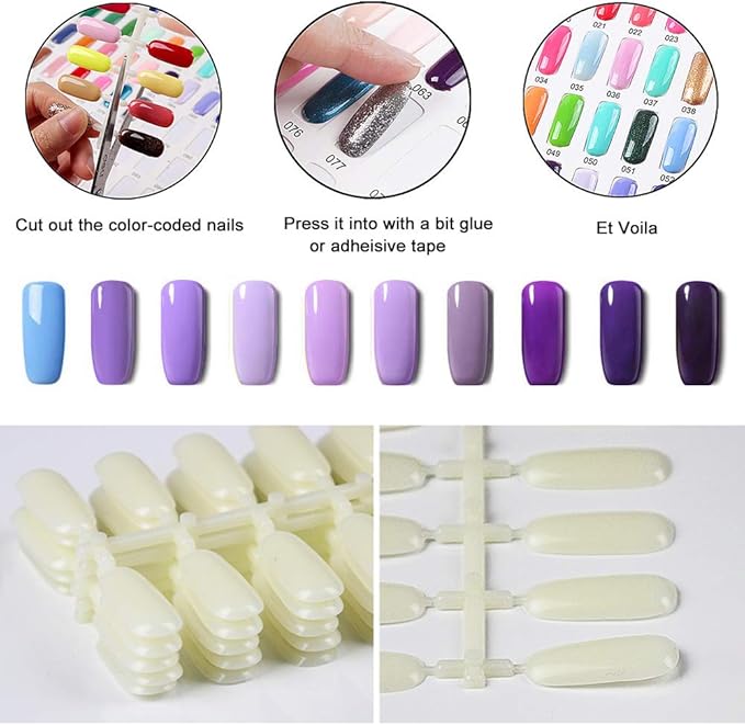 Noverlife 120 Nail Colors Display Book with 120 False Nail Tips, Nail Gel Polish Display Chart, Nail Art Samples Color Swatches Cardboard Nail Design Showcase for Manicure Salon Studio