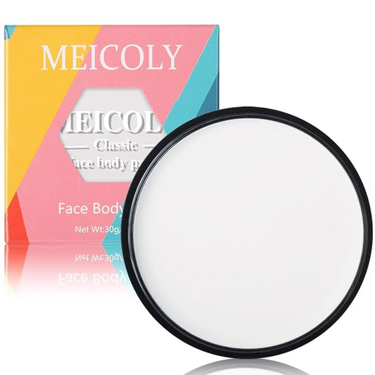 MEICOLY White Face Body Paint,30g/1.05oz Clown White Makeup,Halloween Washable Water Based Full Body Paint,Single Face Painting for Adults and Kids,Foundation SFX Joker Zombie Vampire Skeleton,White