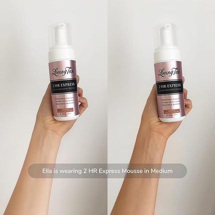 Loving Tan 2 HR Express Self Tanning Mousse, Medium - Streak Free, Natural, Professional Quality - 5+ Sunless Self Tanner Applications per Bottle, Cruelty Free, Naturally Derived DHA - 6.7 FL Oz