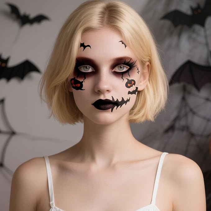 Halloween Face Tattoos, Temporary Tattoos Stickers for Adults & Kids,Temporary Makeup Tattoos,Face Tattoo Sticker Art for Halloween, Costume Parties 8Pcs