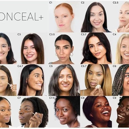 Fitglow Beauty Conceal+ | Vegan Full Coverage Concealer Skincare with Vitamin K + Green Tea | Corrects Dark Circles, Blemishes & Redness | Non-Creasing, Natural Finish | C1-6g