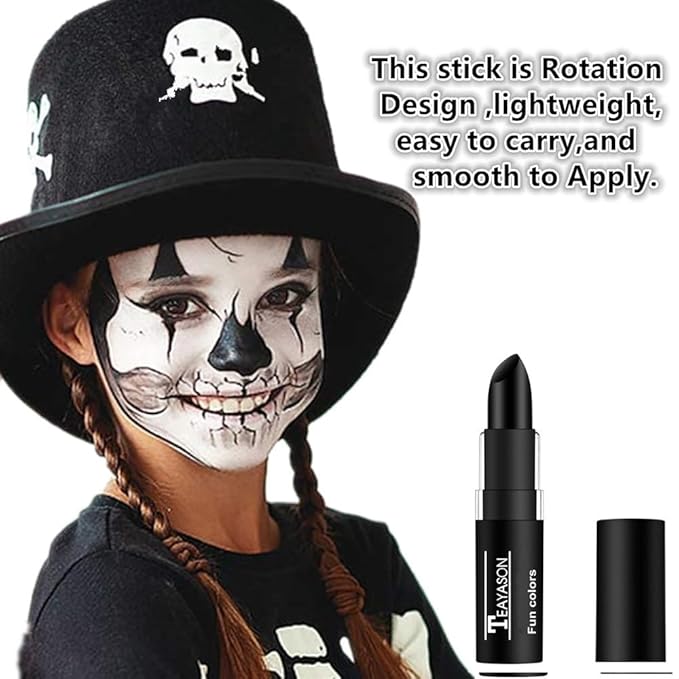 Go Ho 2 PCS Makeup Clown White and Black Cream-Blendable Stick - Eye Black&Face Body Paint Professional Halloween FX Makeup,Safe Facepaint Nose&Lip Smacking for Sports(White+Black)