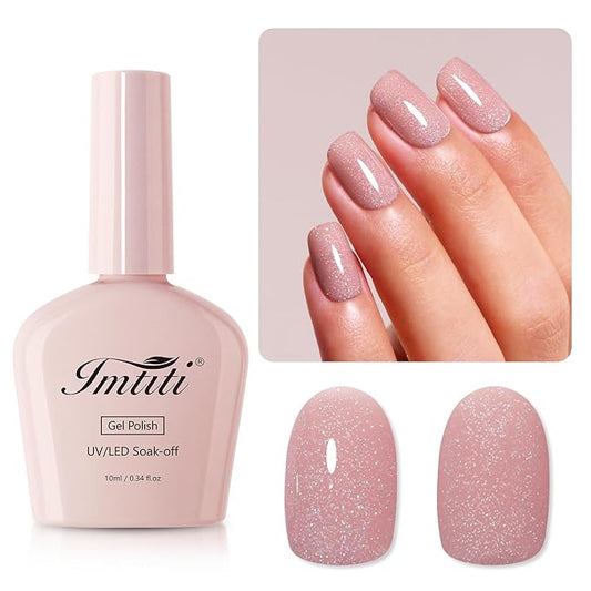 Imtiti Glitter Gel Nail Polish, Nude Iridescent Glitter Gel Polish Soak Off LED U V Shimmer Sparkle Nail Gel Polish DIY Nail Art Starter Manicure Salon Gel Nail Polish Kit for Women Girls 10ML