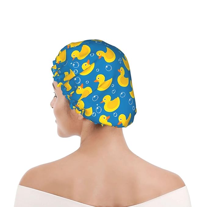 Rubber Ducks Shower Cap For Women Reusable Waterproof Double Layers Bath Cap Hair Protection Elastic Ladies Spa Salon Shower Hat