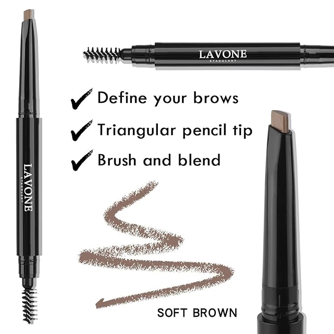 LAVONE Eyebrow Stamp Pencil Kit for Brows, Makeup Brow Stamp Trio Kit with Waterproof Pencil, Eyeliner, Pomade, and Dual-ended Brush - Taupe
