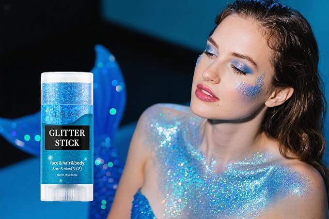 Face and Body Glitter Stick,Holographic Sparkling Neon Outfit Singer Concert Music Rave Festival Party Accessories Glitter Gel. (Blue)