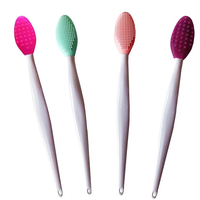 4 Pcs Lip Scrub Brush,Lip Scrubber Exfoliator, Double-Sided Silicone Lip Brush Tool for Men Women Lip Lightening,Lip Exfoliator Scrubber Tool for Dark Lips