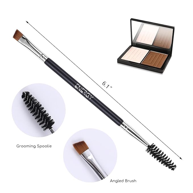 ENERGY Precision Dual-Sided Eyebrow Brush with Spoolie - Vegan Brow Tool for Shaping, Defining, Grooming, Lifting, Applying Brow Wax & Gel - Professional Angled Brush & Eyelash Comb