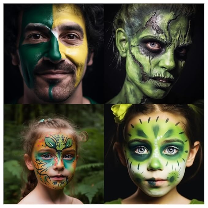BADCOLOR Green Face Body Paint Stick, St Patrick's Day Blendable Eye Black Deep Green Face Painting Kit for Sports Camo, Halloween SFX Makeup Cosplay Joker Zombie Vampire Costume Parties
