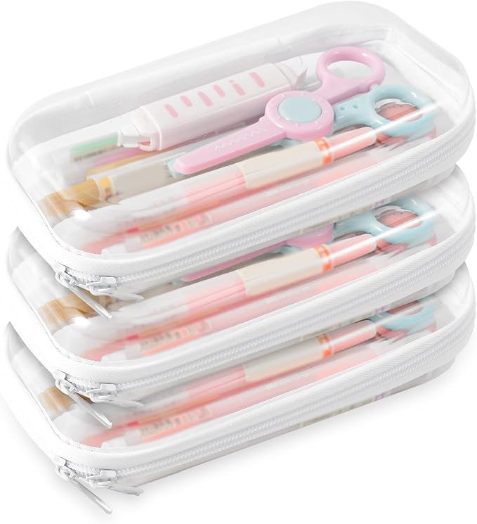 3 Pack Clear Hard Shell Zipper Case, 8×5" Transparent Waterproof Portable Clear Zipper Pouches Hard Shell for Storage, Clear Organizer Bags for Travel Makeup Cosmetic Snacks Doll Storage