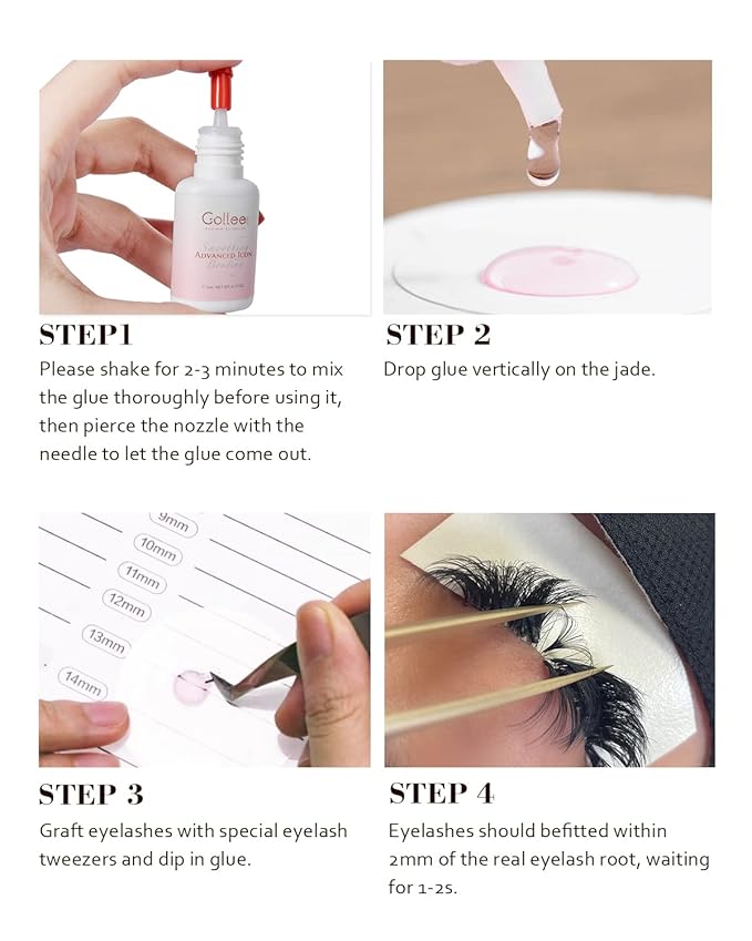 Transparent Lash Glue for Eyelash Extensions - 1-2 Sec Fast Drying/Retention 7 Weeks / (0.17fl.oz / 5ml) Maximum Bonding Clear Pink Eyelash Glue - Professional USE ONLY