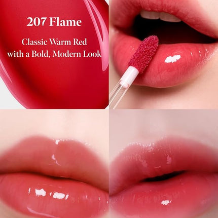 Dew Drop Tint #207 Flame 4.5g, Glossy, Lightweight Lip Stain, Glass-Like, High Shine, Moisturizing Lip Oil, Long Lasting Color, Hydrating Gloss, Dewy Finish, Korean Beauty Makeup